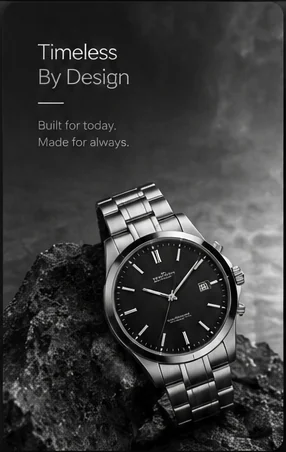 Watch displayed on textured dark stone